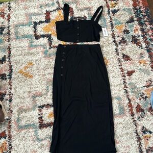 NWT Cider Solid Rib Crop Tank Top & Slit Skirt Set Size Large US 8 Black